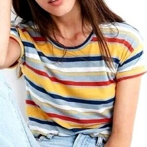 MADEWELL Womens Small 100% Cotton Striped Short Sleeve Tee Shirt Casual Colorful